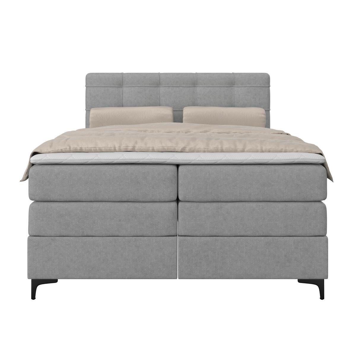 Boxspringbett MITTO Hellgrau 140x200 cm - Hellgrau/Schwarz, KONVENTIONELL, Textil/Metall (140/200cm)