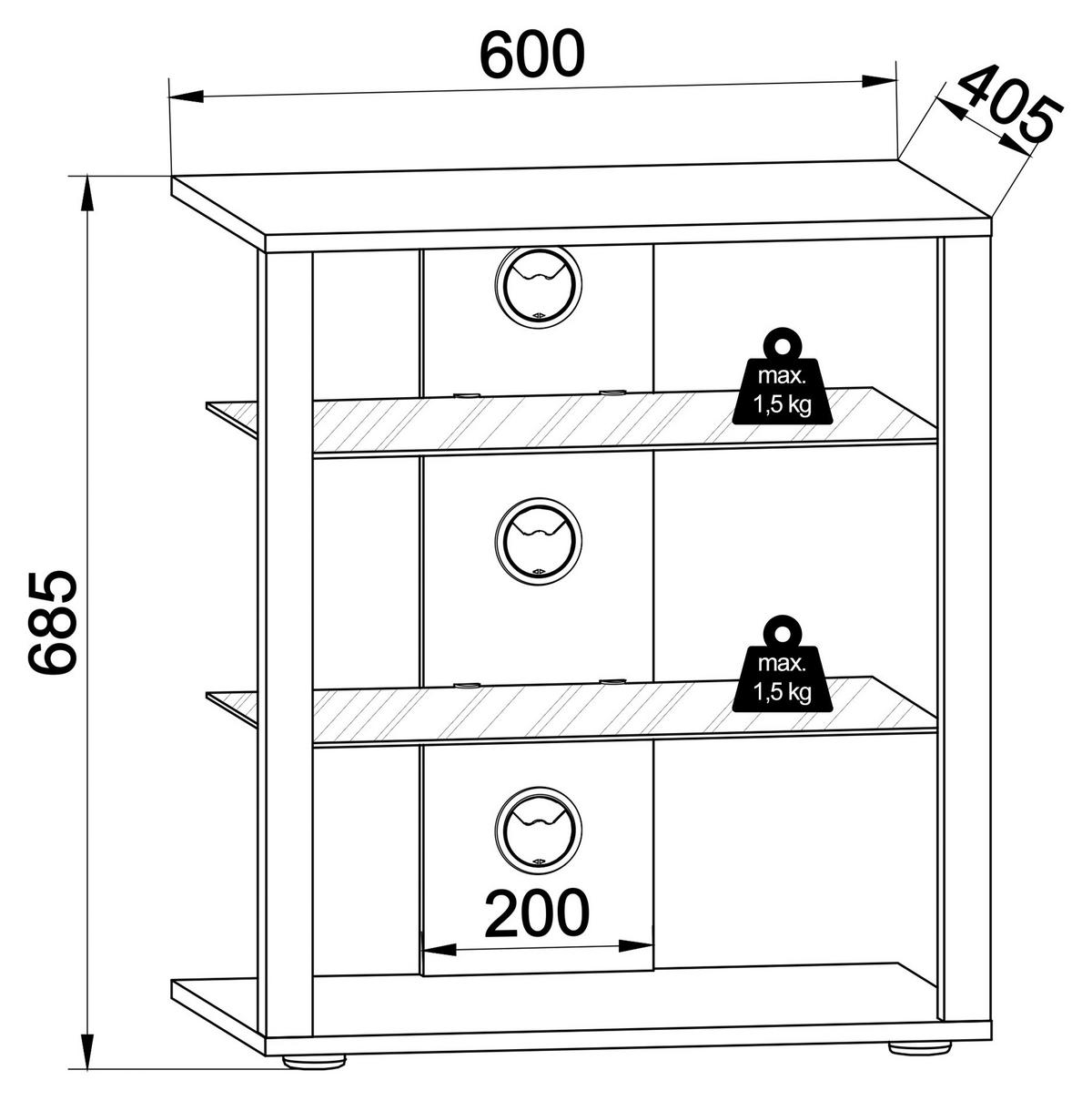 TV-Rack Folas B: 60 cm Schwarz mit Kabeldurchlass - Schwarz, Basics, Holzwerkstoff (60/70/41cm) - MID.YOU