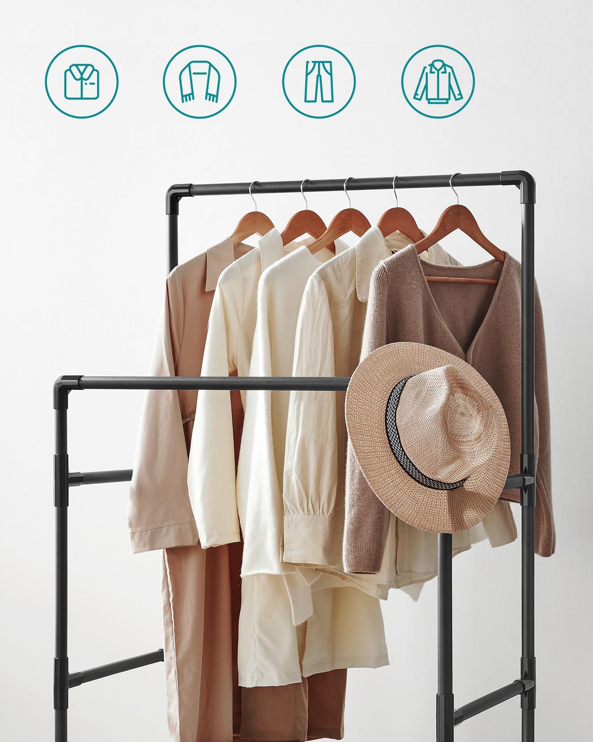 Garderobenständer Schwarz B: 83cm - Schwarz, Basics, Kunststoff/Textil (83/157/45cm)