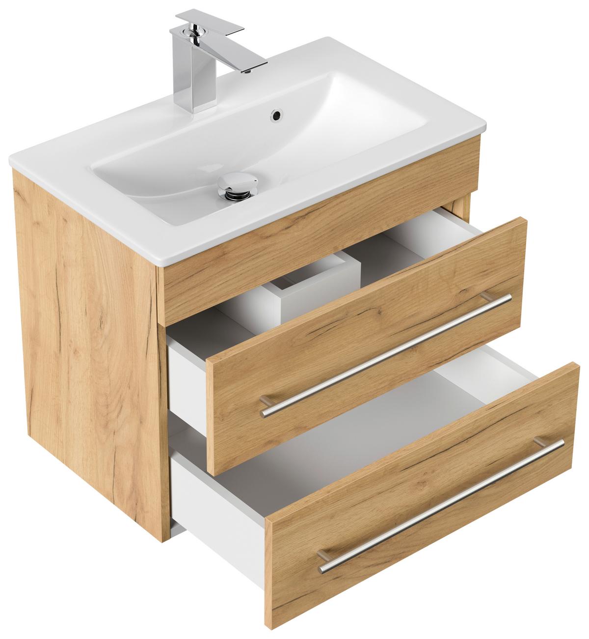 Badezimmer Portus Eiche Dekor B: 60,6 cm - Eichefarben/Weiß, MODERN, Keramik/Holzwerkstoff (60,6cm) - MID.YOU