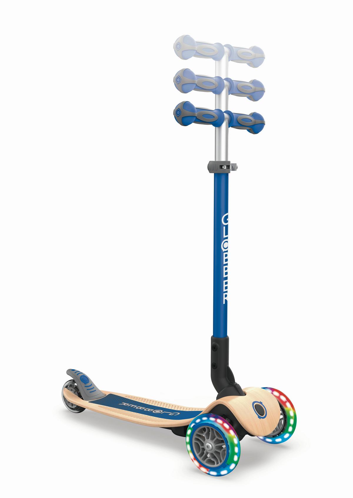 Kinder-Dreiradscooter Globber Primo, Blau, klappbar - Blau/Birkefarben, Basics, Holz/Kunststoff (56/77,5/28cm)