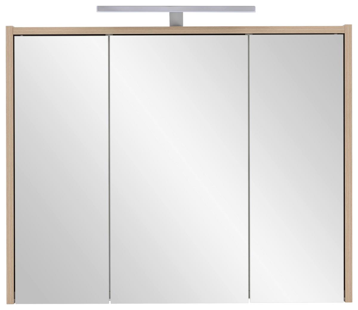 Spiegelschrank Flag Mit Led 3-Türig Bxhxt: 74,5x64x16 Cm - Eichefarben, MODERN, Glas/Holzwerkstoff (74,5/64/16cm) - MID.YOU