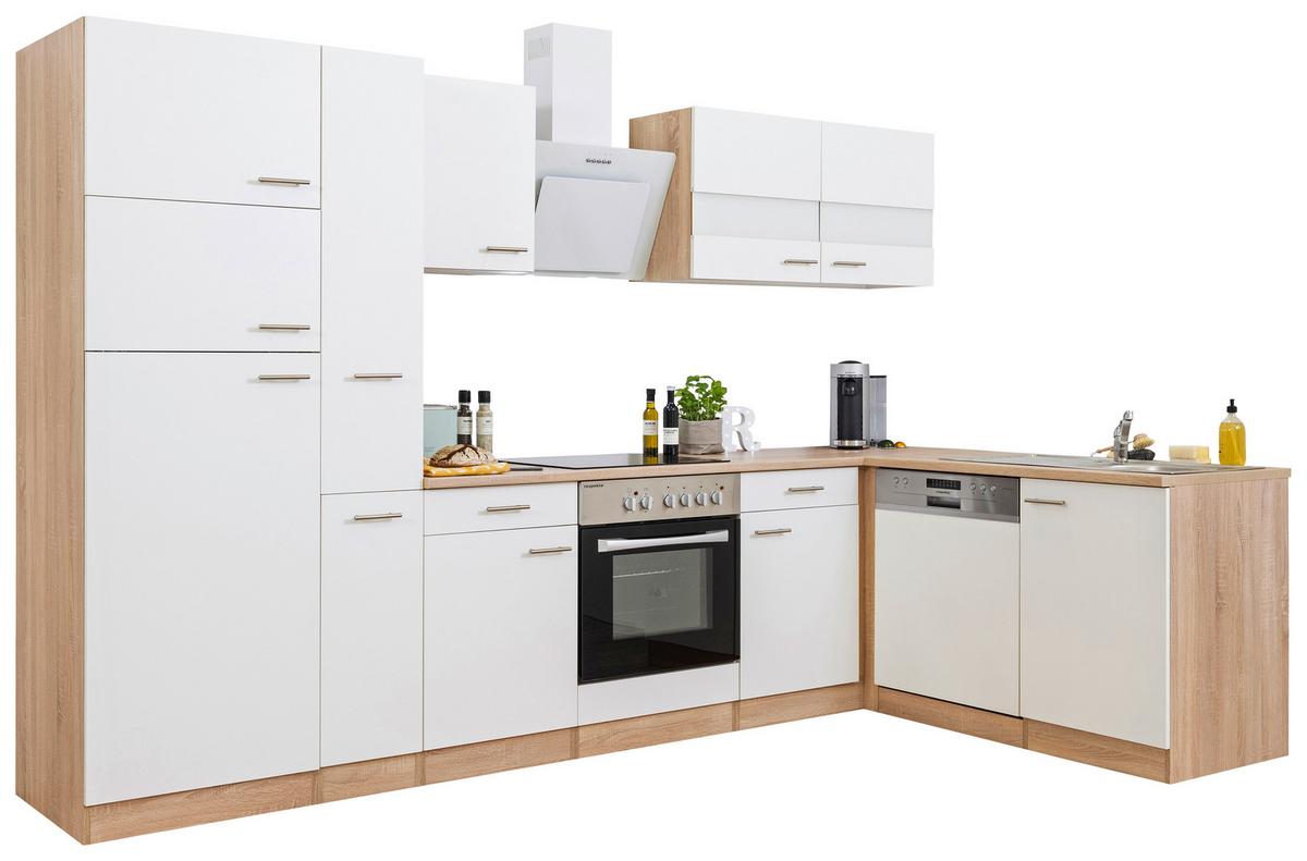 Eckküche ohne Geräte 310x200 cm Weiß/Eiche Dekor, Modern - Eichefarben/Weiß, Basics, Holzwerkstoff (310/200/172cm) - Respekta