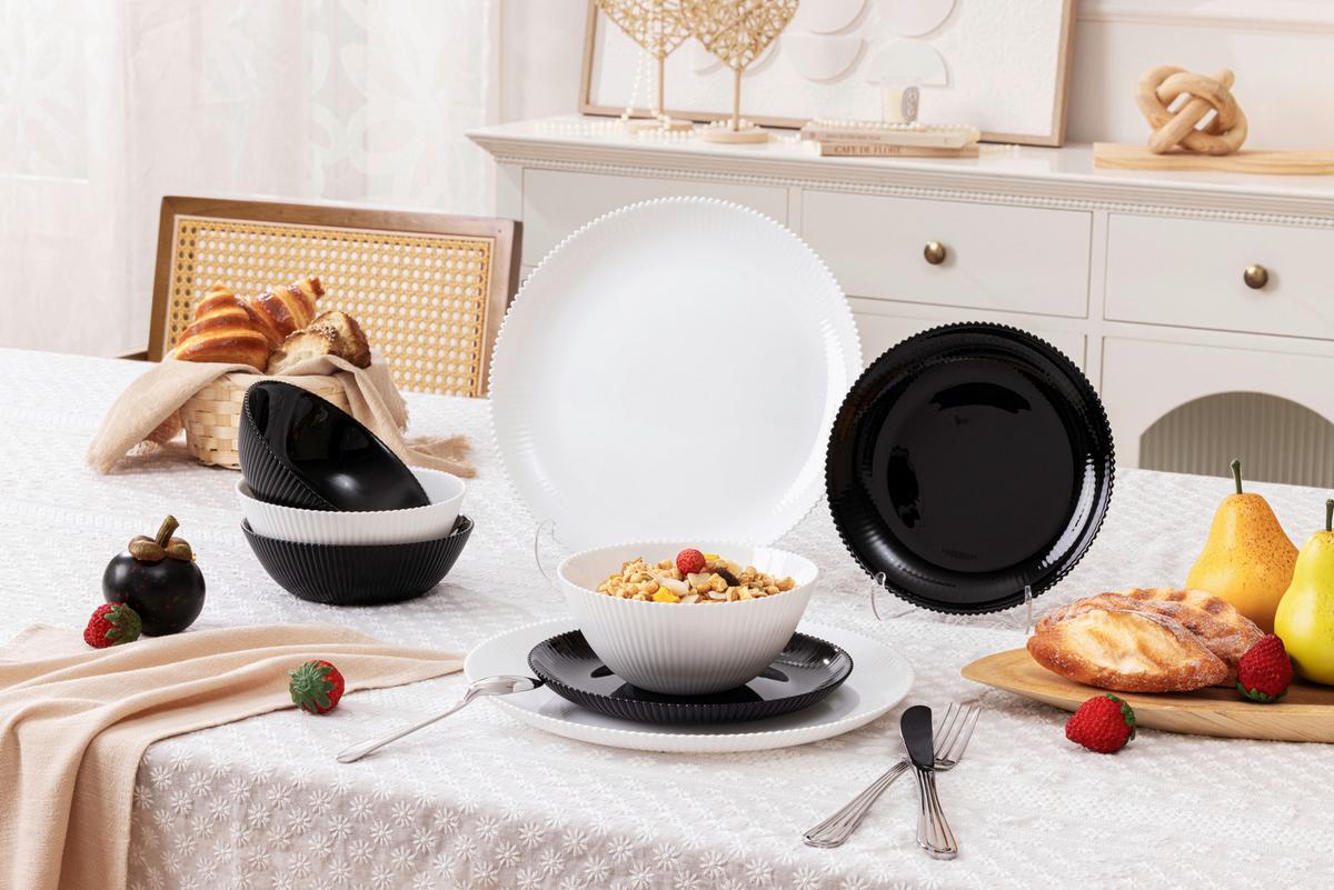 Tafelservice Jana - Schwarz/Weiß, Basics, Glas - Ondega