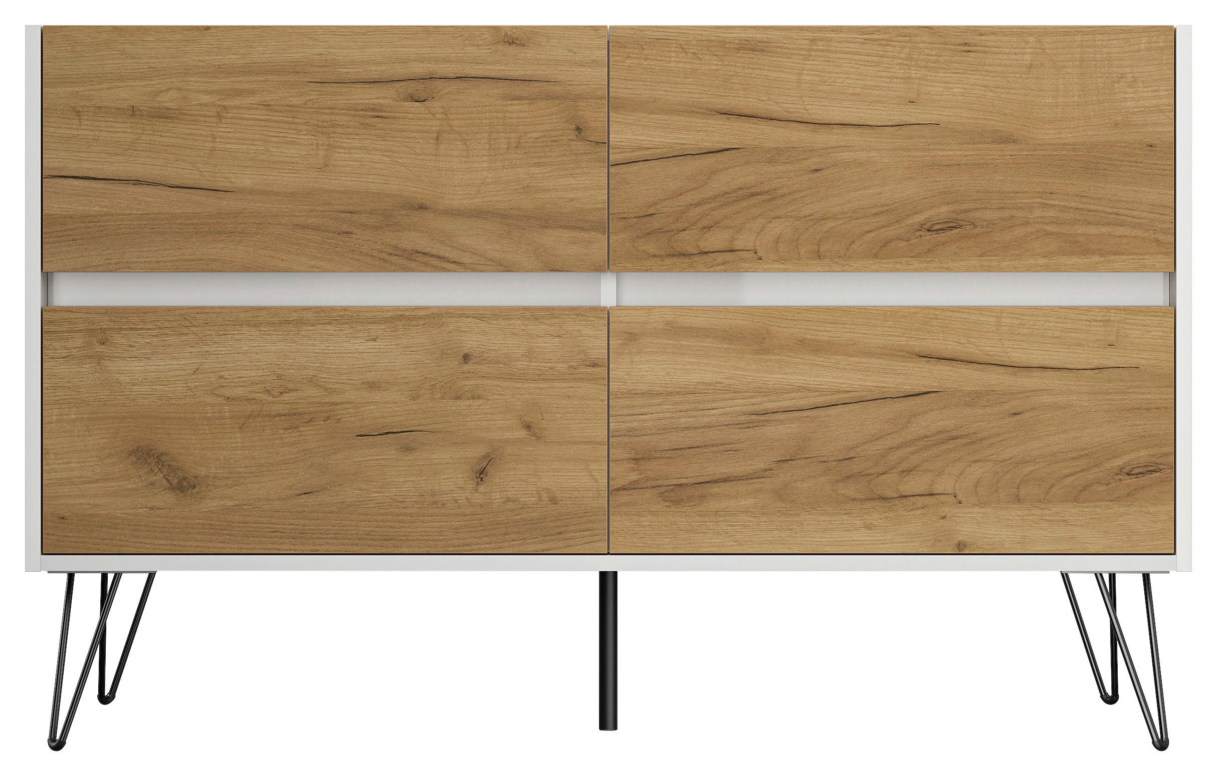 Sideboard Posseik Industrial Weiß/eichefarben B: 119 Cm - Eichefarben/Schwarz, Design, Holzwerkstoff (119/75/42cm) - P & B