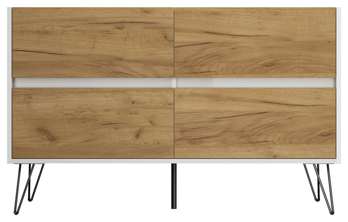 Sideboard Posseik Industrial Weiß/eichefarben B: 119 Cm - Eichefarben/Schwarz, Design, Holzwerkstoff (119/75/42cm) - P & B