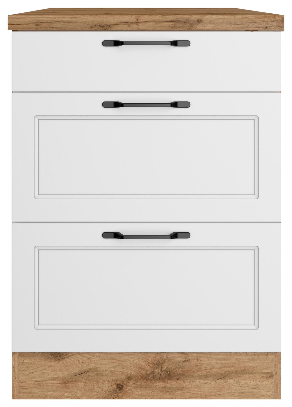 Küchenunterschrank Meran 60 Cm Weiß/eiche Dekor - Eiche Wotan/Weiß, LIFESTYLE, Holzwerkstoff (60/86/60cm) - Held