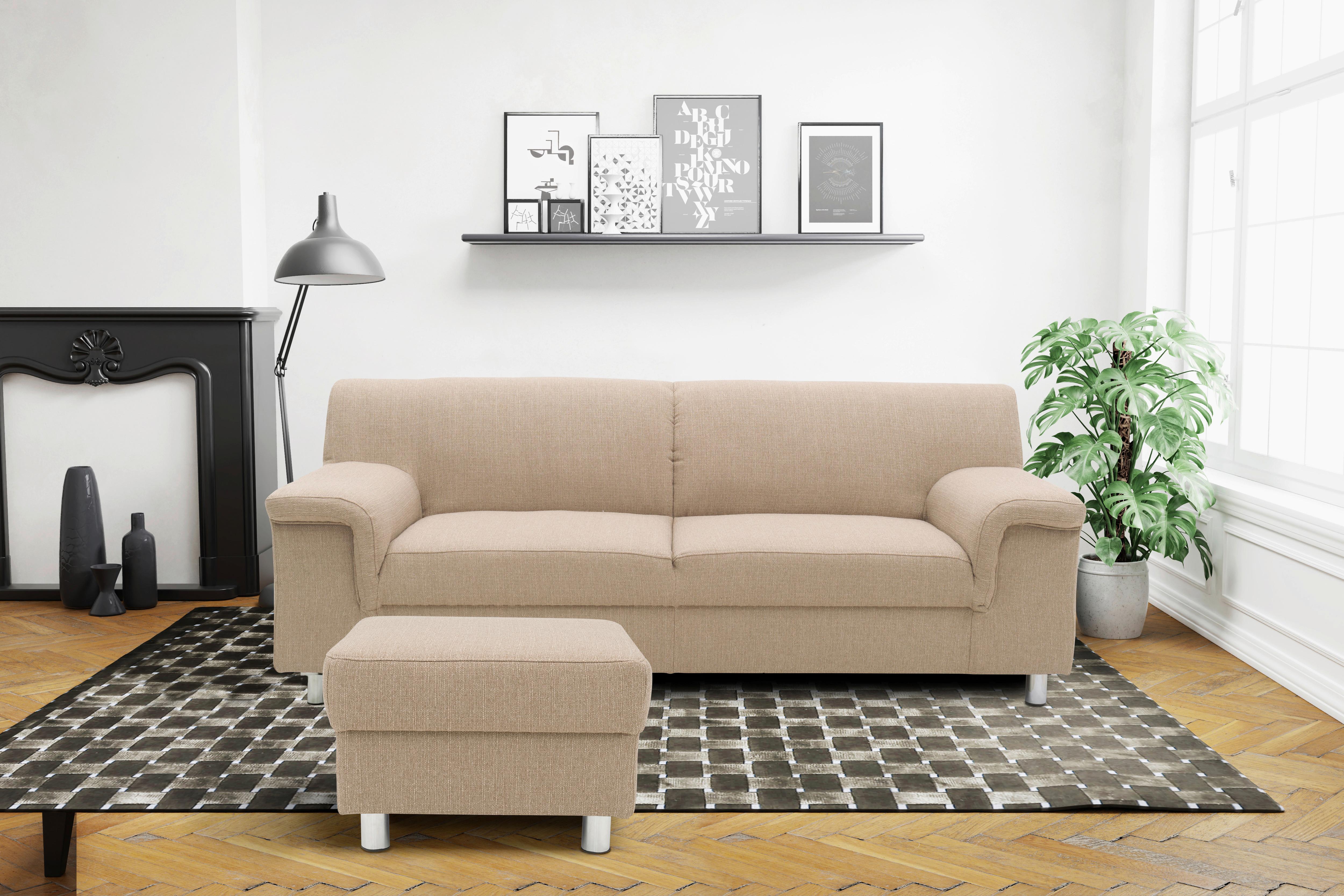 Polsterhocker Jamie Beige Webstoff H: 40 Cm - Chromfarben/Beige, KONVENTIONELL, Textil (54/40/54cm) - MID.YOU