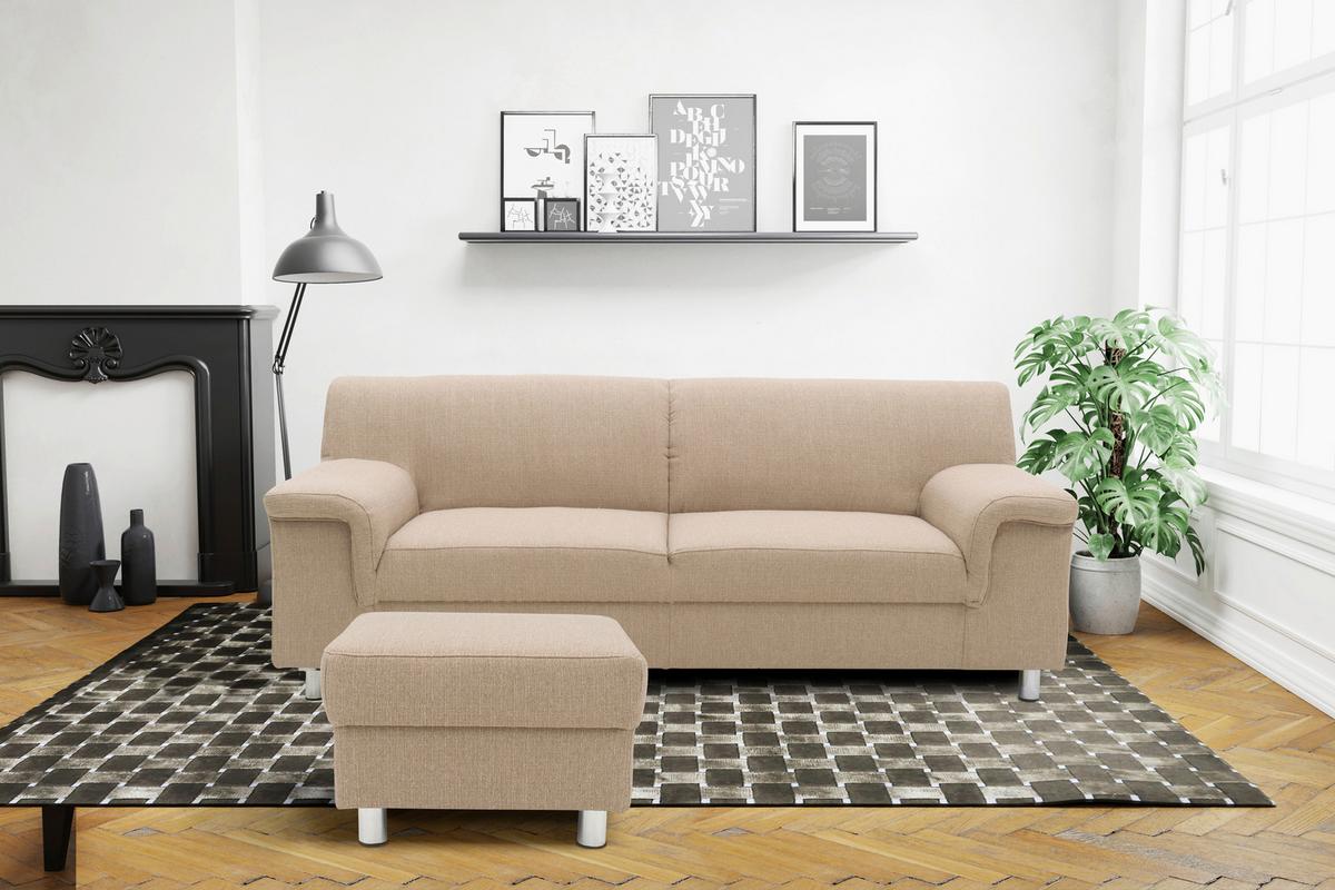 Polsterhocker Jamie Beige Webstoff H: 40 cm - Chromfarben/Beige, KONVENTIONELL, Textil (54/40/54cm) - MID.YOU