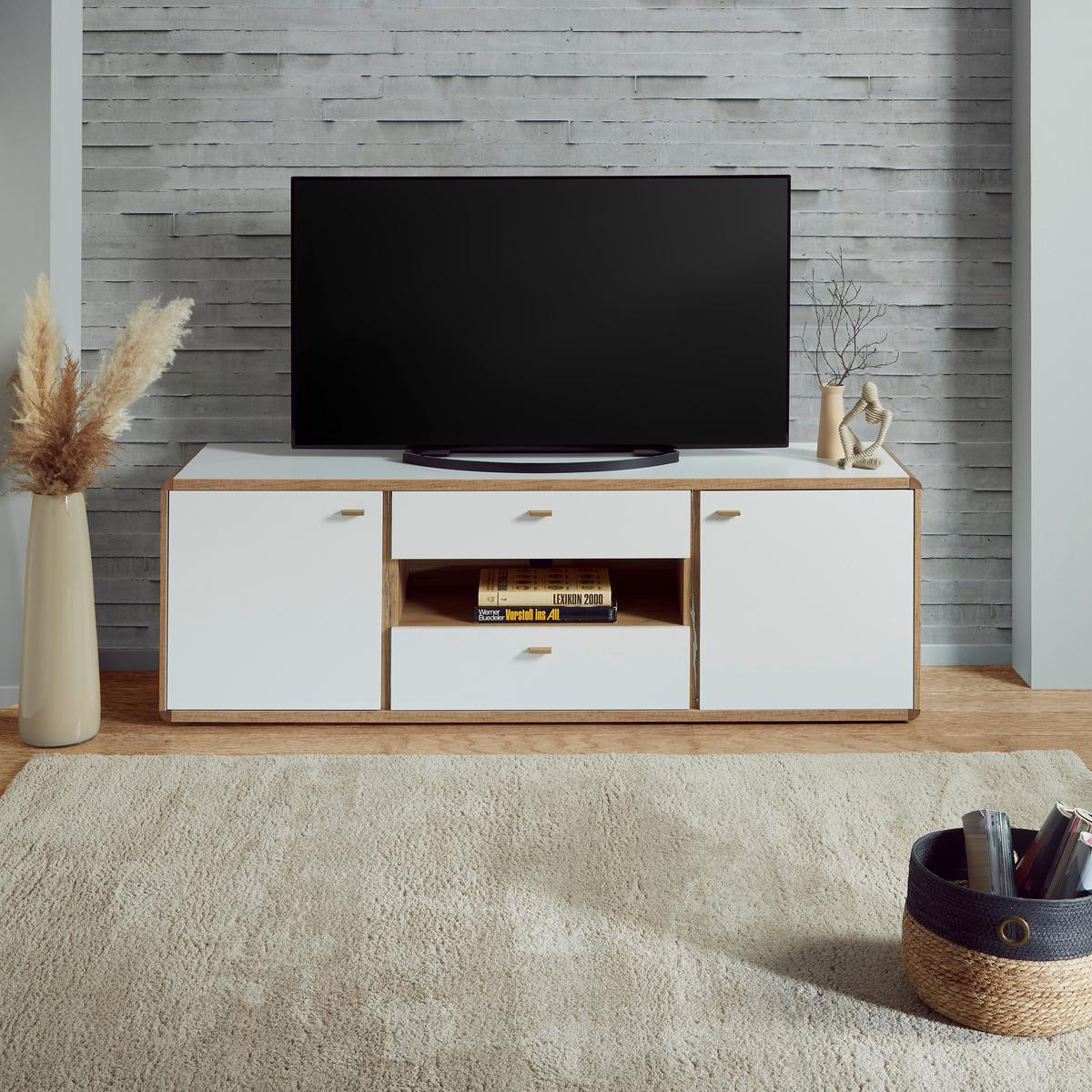 Phonotisch Ronda B: 178 cm Weiß/Eiche Dekor - Eichefarben/Weiß, MODERN, Holzwerkstoff (178/61/46,4cm)