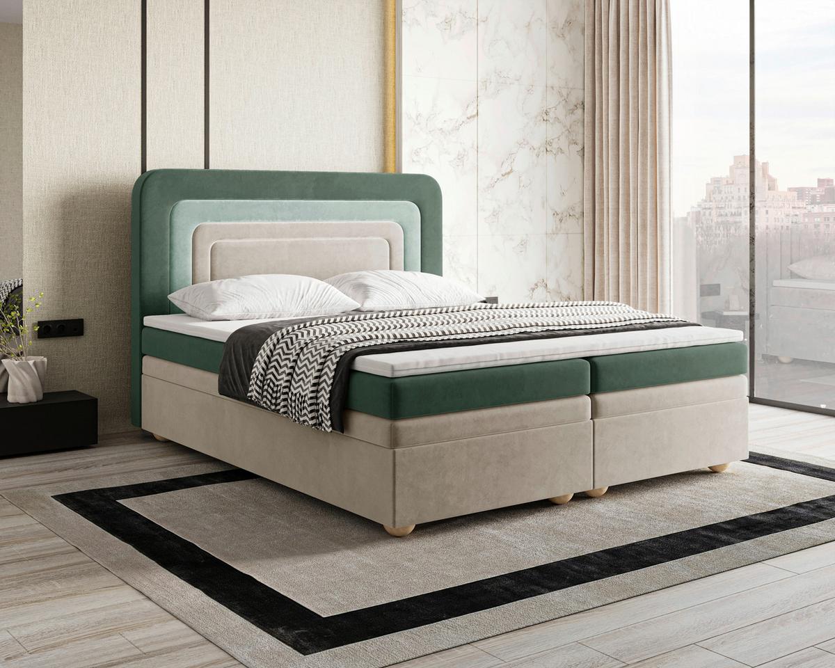 Boxbett Nest Lf:160x200 D.grün/Beige/Mgrün - Dunkelgrün/Beige, MODERN, Holz/Kunststoff (160/200cm) - MID.YOU