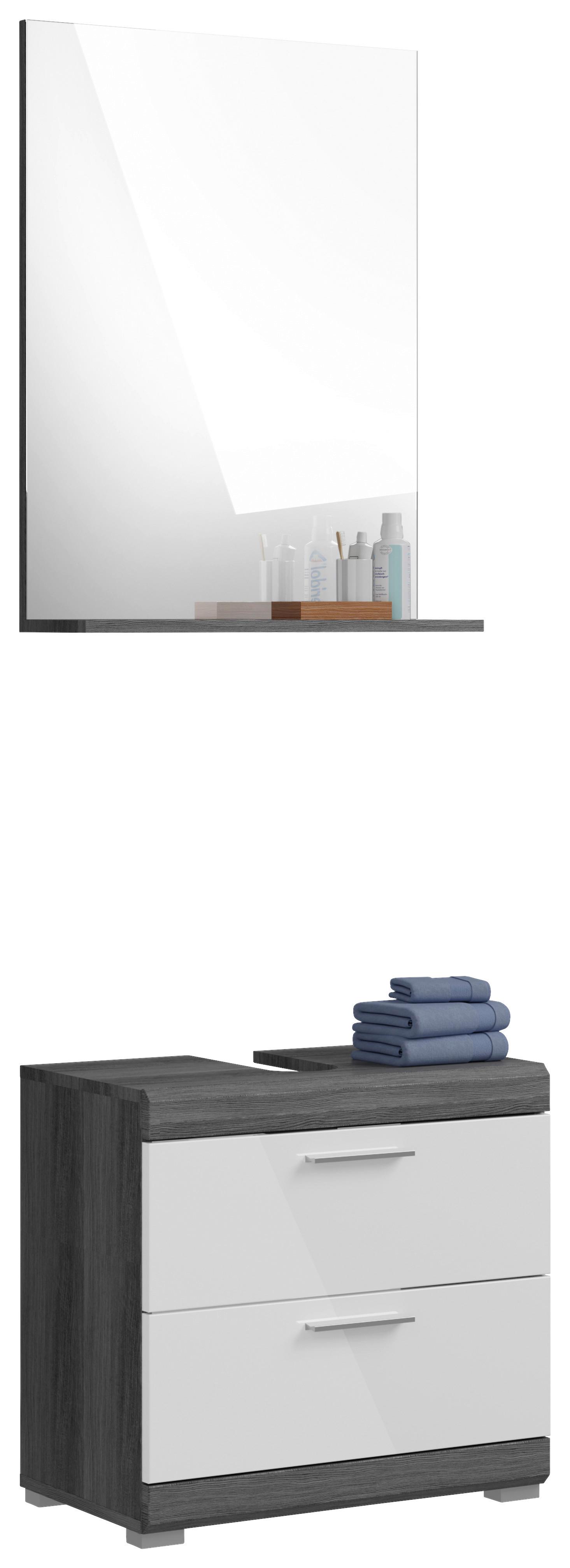 Badezimmer Scout - Weiß Hochglanz/Grau, MODERN, Glas/Holzwerkstoff (60cm) - MID.YOU