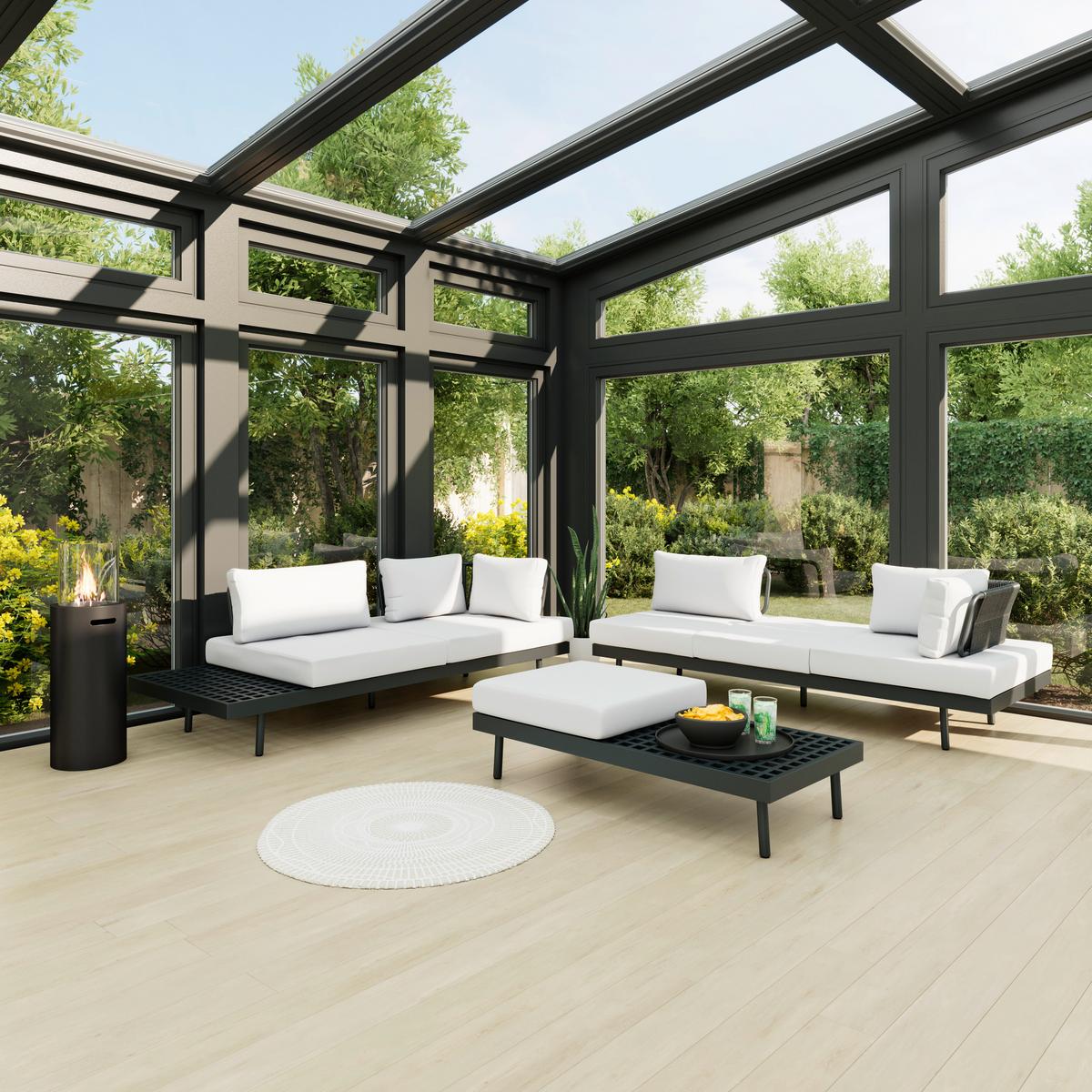 TERASOVÁ SEDACÍ SOUPRAVA EMMA - tmavě šedá, Moderní, kov/dřevo (220/79/87cm) - Bessagi Garden