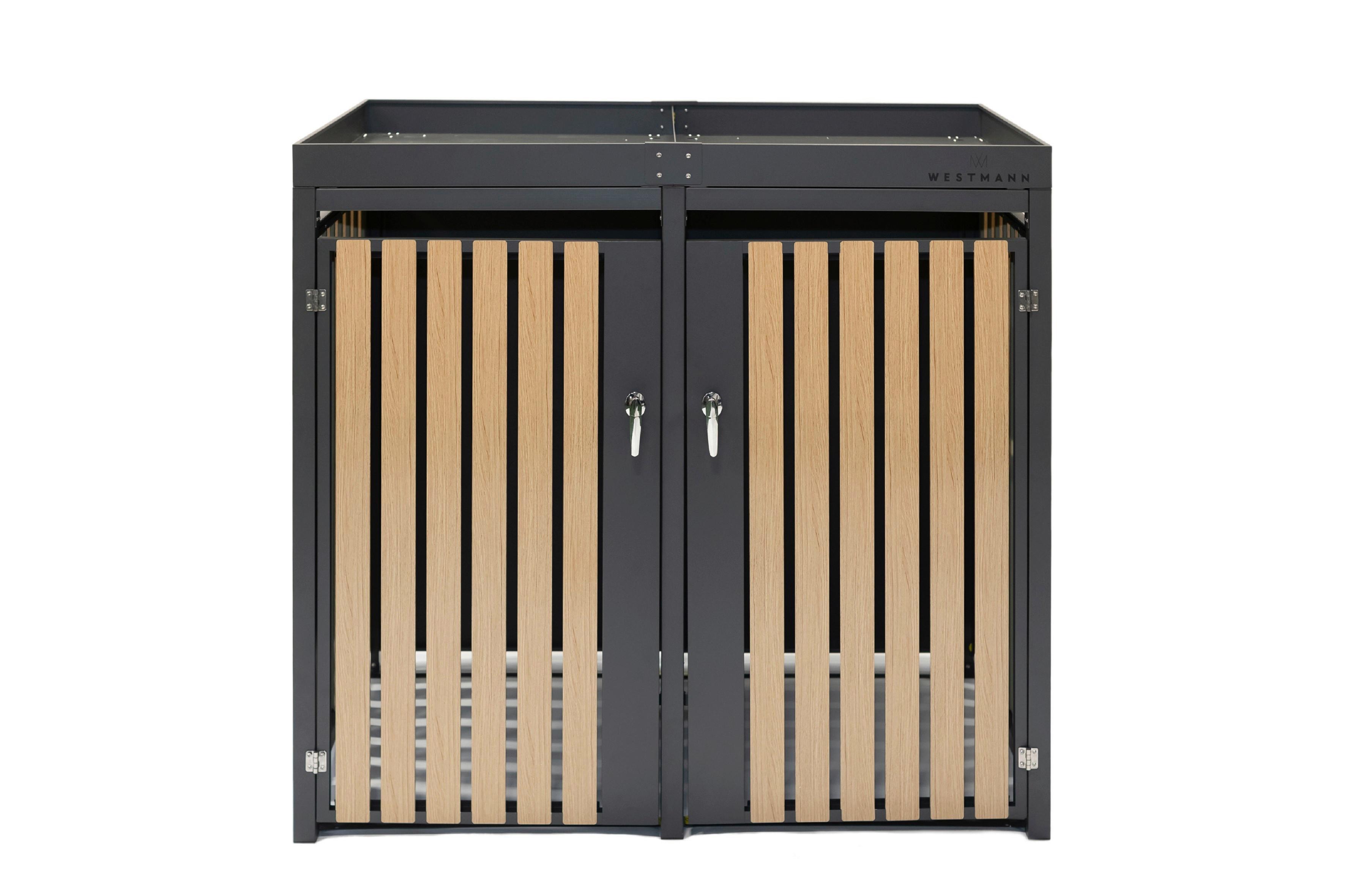 MÜLLTONNENBOX MÜLLTONNENBOX 2-FACH 240 LITER - Anthrazit/Naturfarben, Basics, Metall (84/125/134cm)