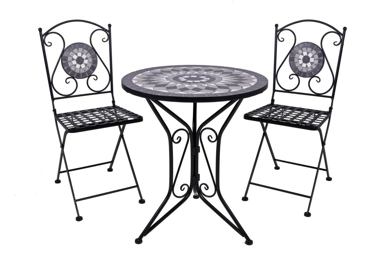 Balkonmöbel Set Jalua Metall/stein - Schwarz/Weiß, MODERN, Stein/Metall - Gardenson