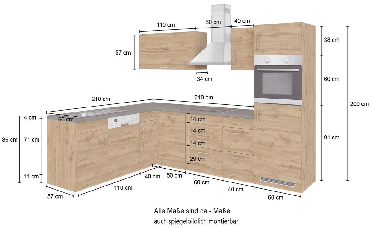 Eckküche Winkelblock Mit Geräten 270x210 Cm Weiß - Eiche Wotan/Weiß, MODERN, Holzwerkstoff (210/270cm) - Held