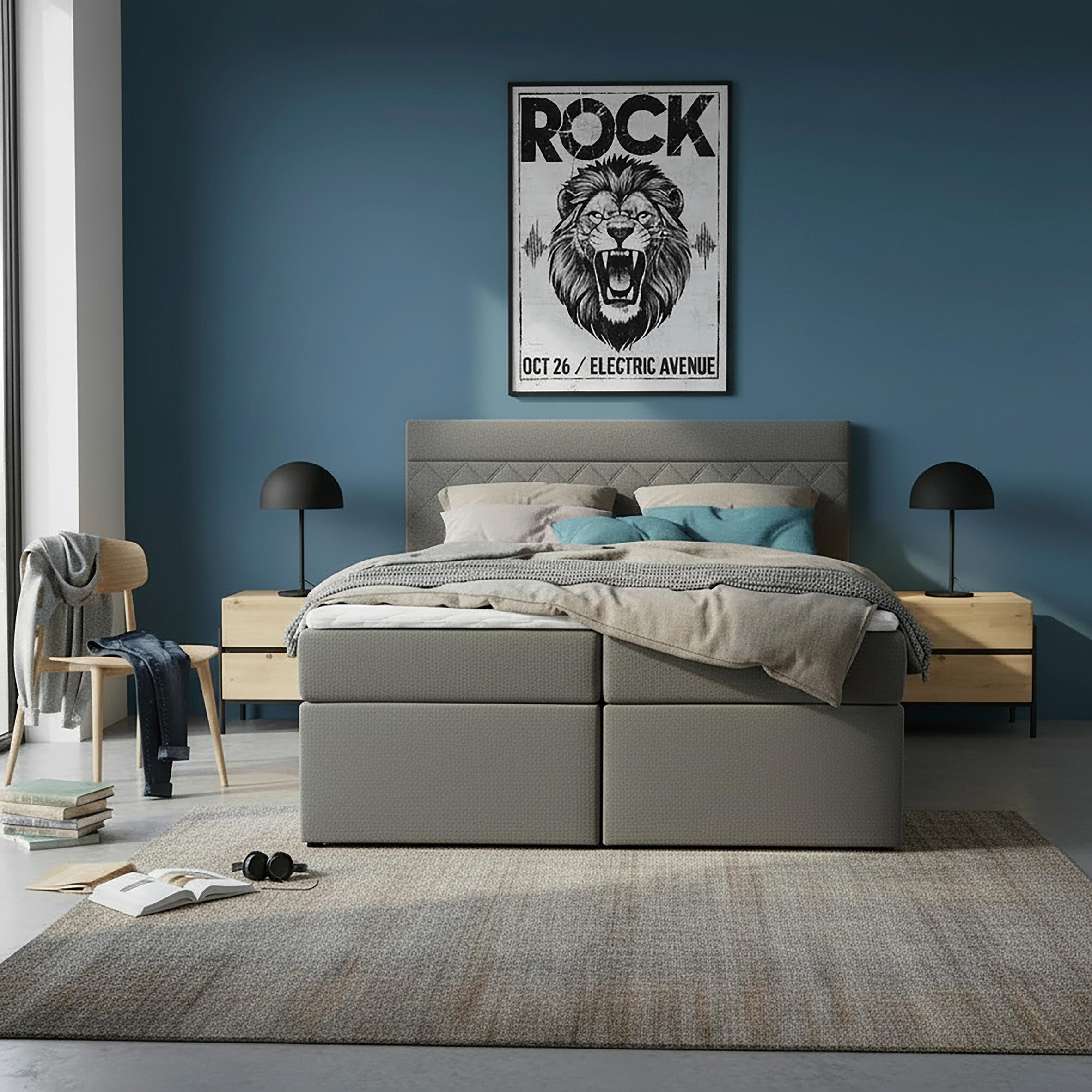 Boxspring posteľ s topperom Rosa 140x200 cm, tmavosivá - čierna/sivá, Modern, drevo/kompozitné drevo (140/200cm) - Bessagi Home