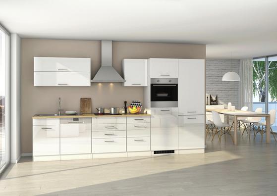 Moderne Küchenzeile in Weiß Hochglanz mit E-Geräten Moderne Küchenzeile in Weiß Hochglanz mit E-Geräten
