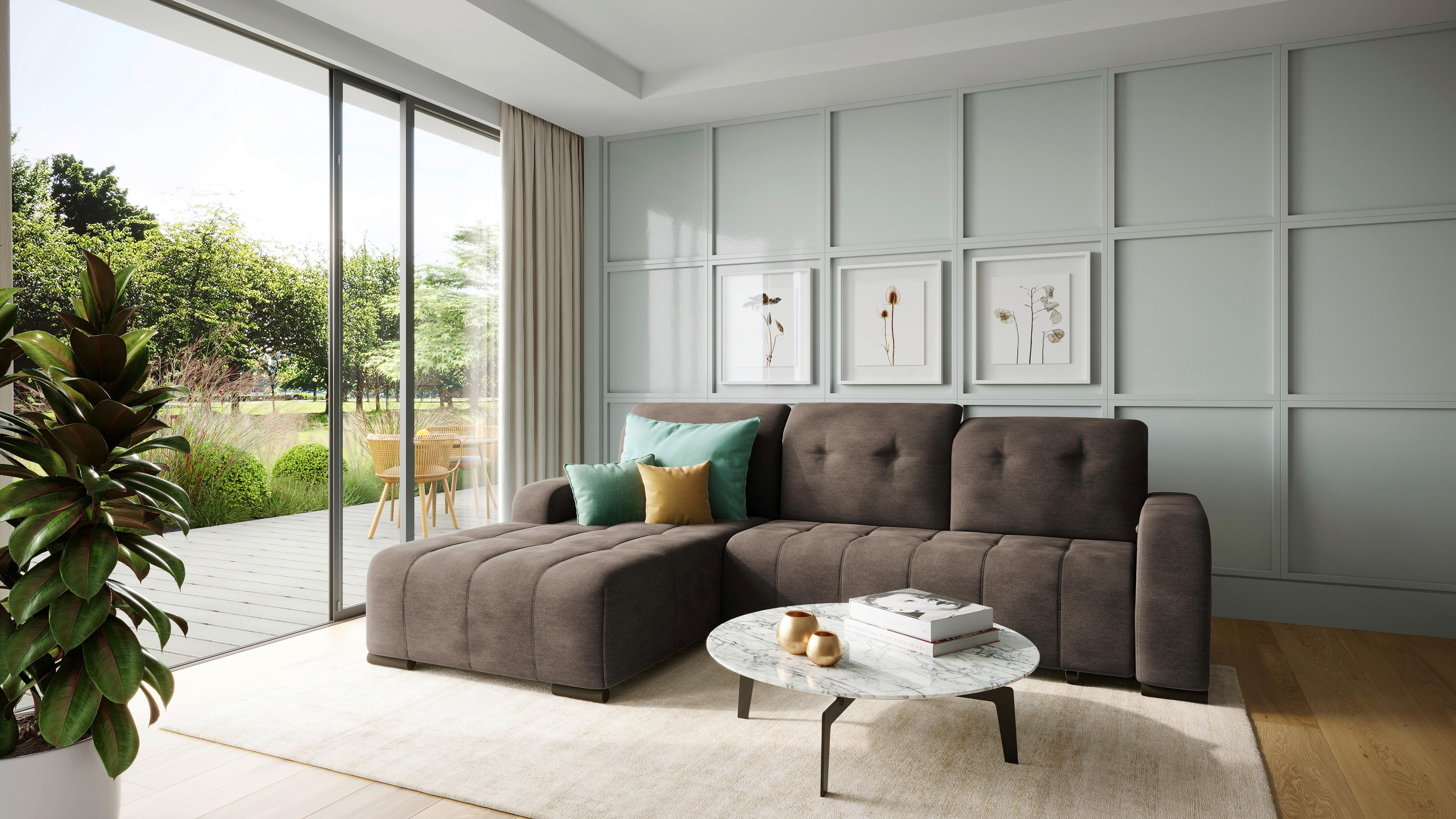 Ecksofa Vicari - Dunkelbraun/Schwarz, MODERN, Textil (292/185cm) - Livetastic