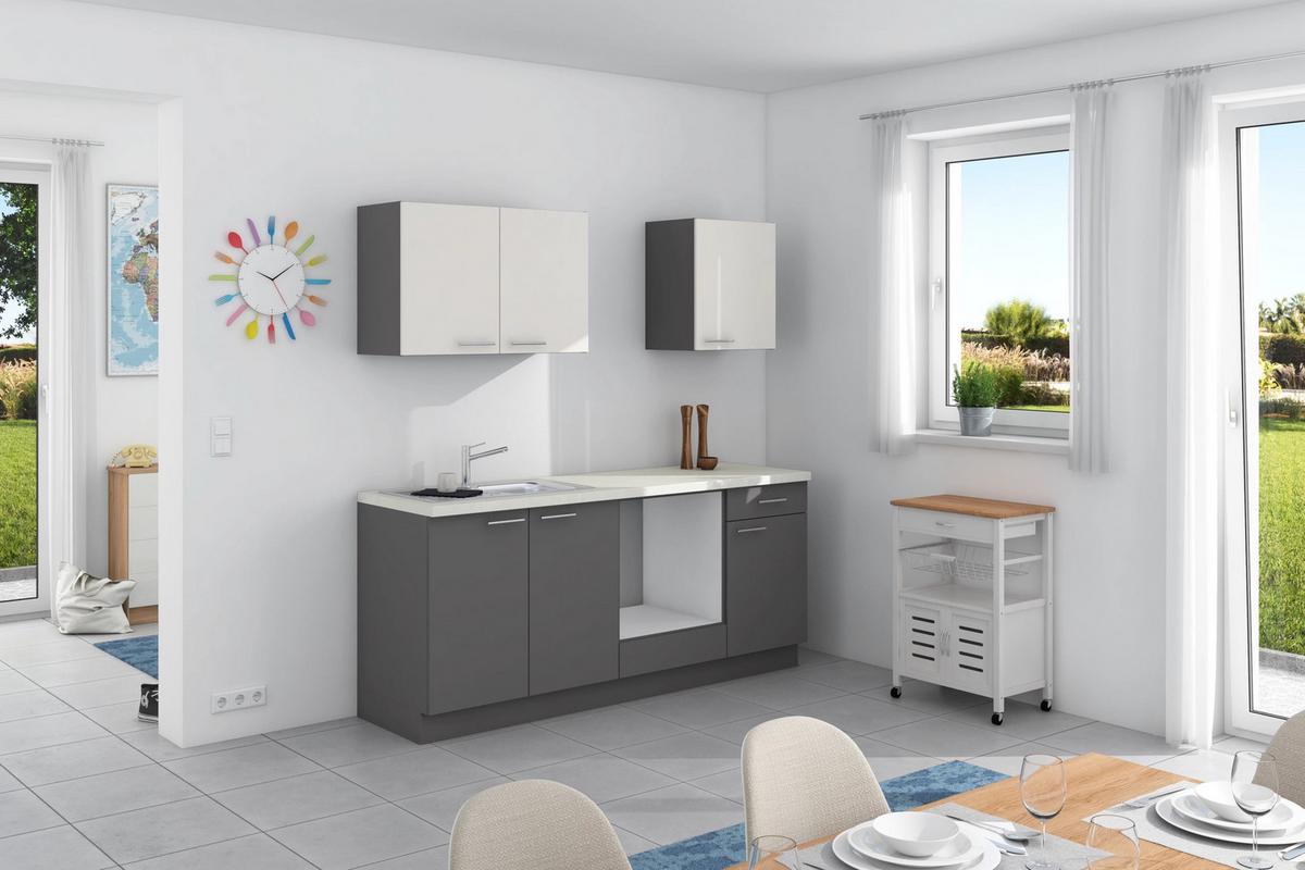 Küchenzeile Base ohne Geräte 200 cm Weiß/Anthrazit - Anthrazit/Weiß, Design, Holzwerkstoff (200cm) - Express