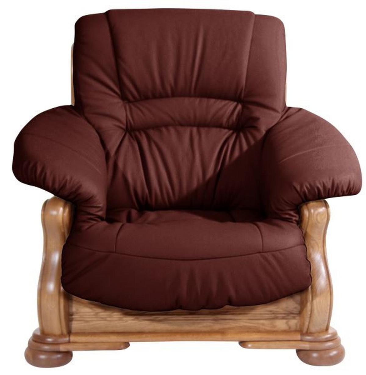 Polstersessel Mit Armlehnen Tennessee Echtleder Rot - Eichefarben/Rot, LIFESTYLE, Leder/Holz (104/95/95cm) - Max Winzer