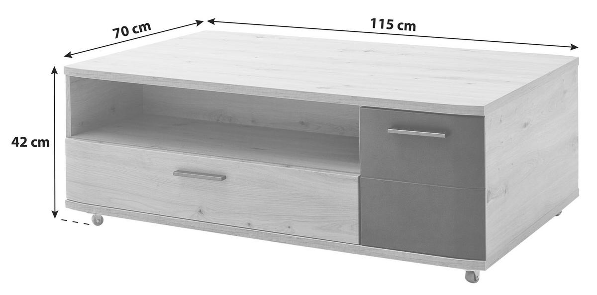 Couchtisch Cortona Mit Rollen Anthrazit/eichefarben - Eichefarben/Anthrazit, Design, Holzwerkstoff (115/70/42cm) - Livetastic