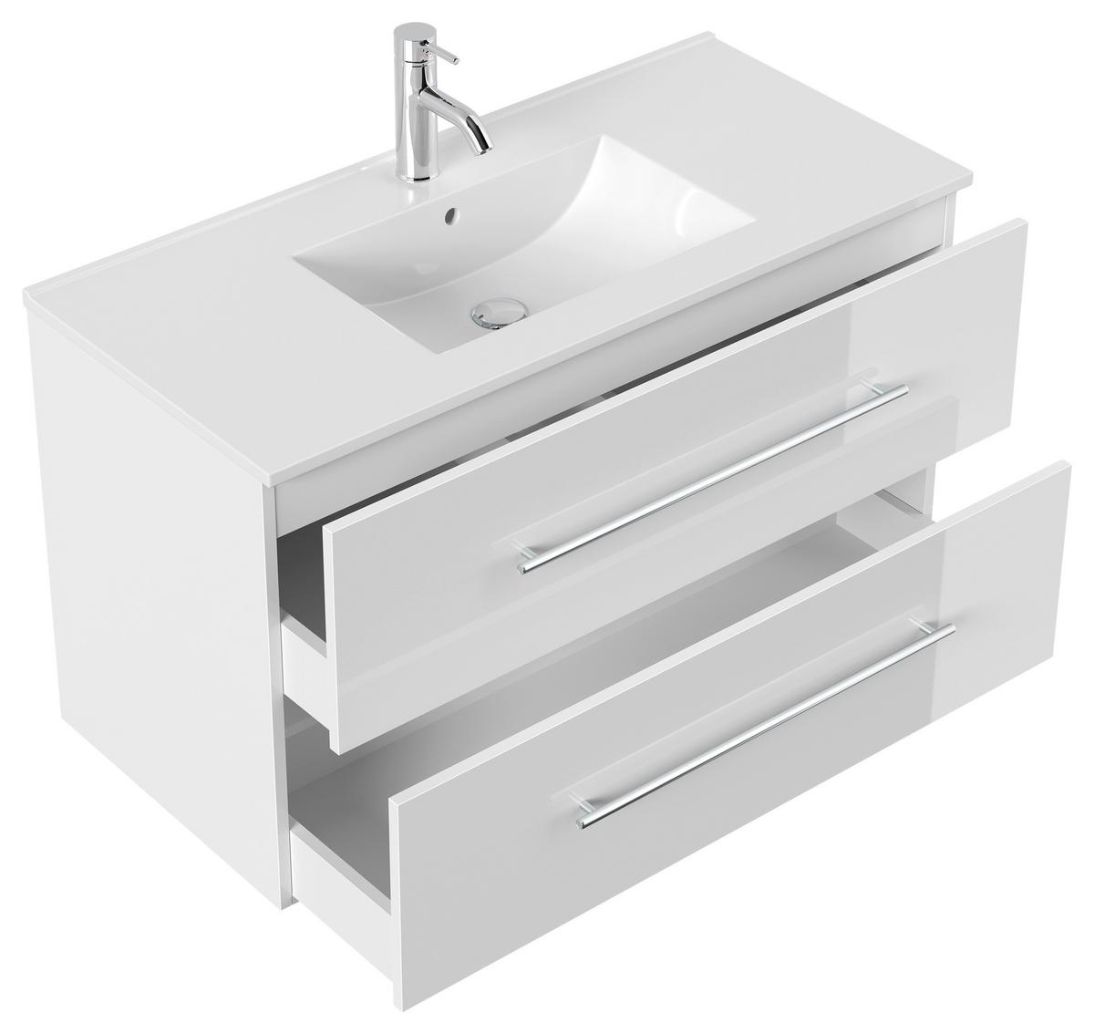 WASCHTISCHKOMBI Homeline, Weiß HG B: 101cm - Weiß Hochglanz/Weiß, Basics, Keramik/Holzwerkstoff (101cm) - MID.YOU