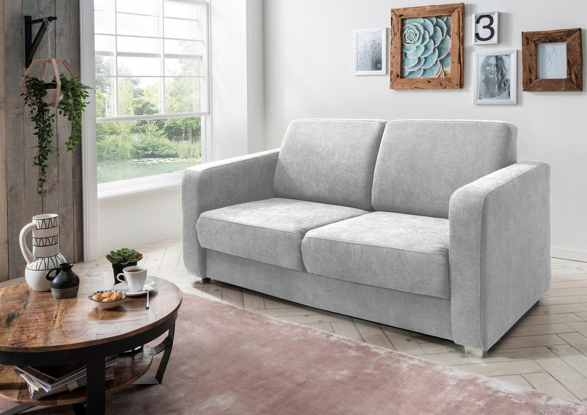Hellgraues Schlafsofa im klassischen Design