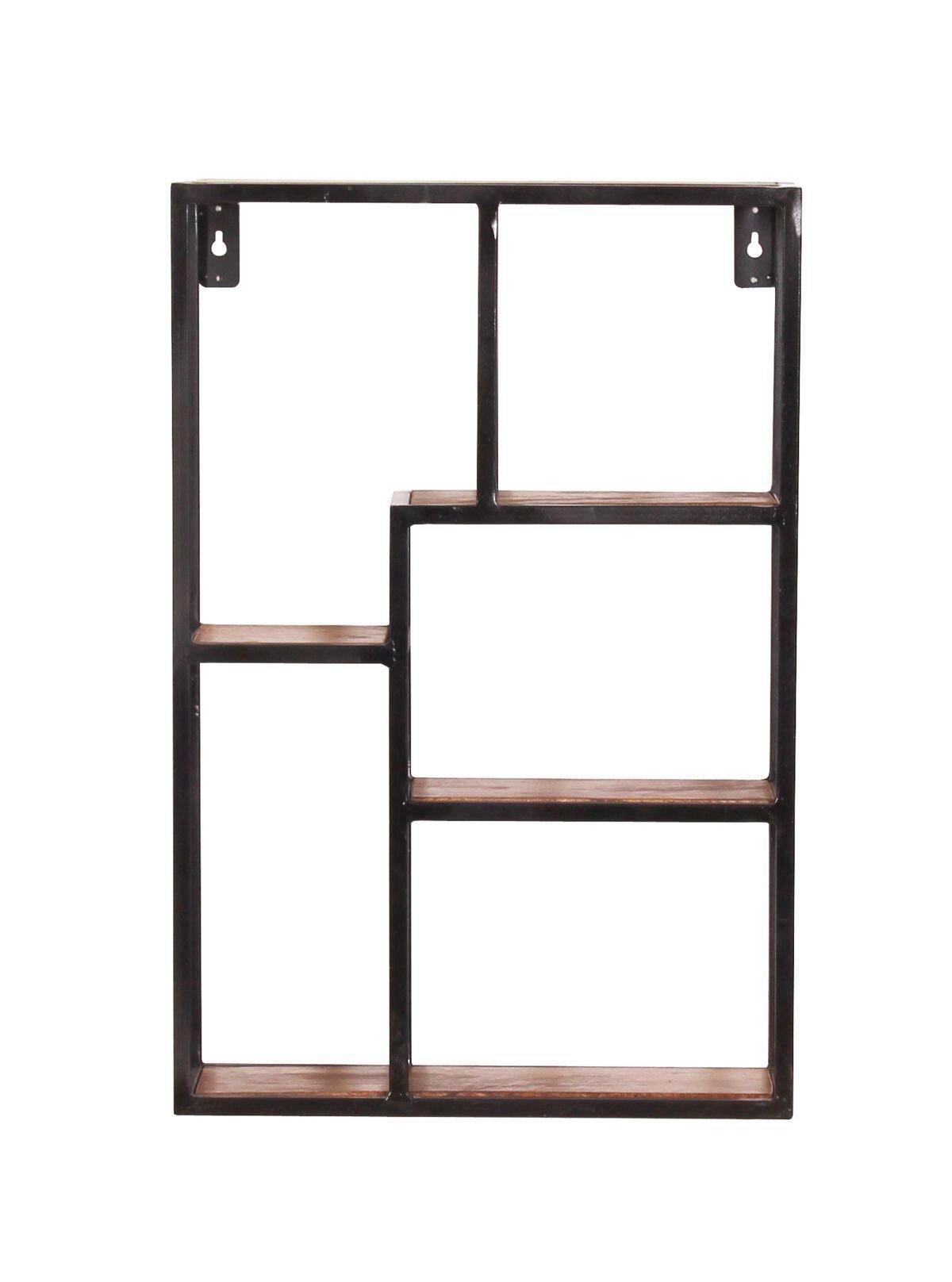 Wandregal Mangoholz B: 40cm - Schwarz/Naturfarben, Design, Holz/Metall (40/60/13cm) - MID.YOU