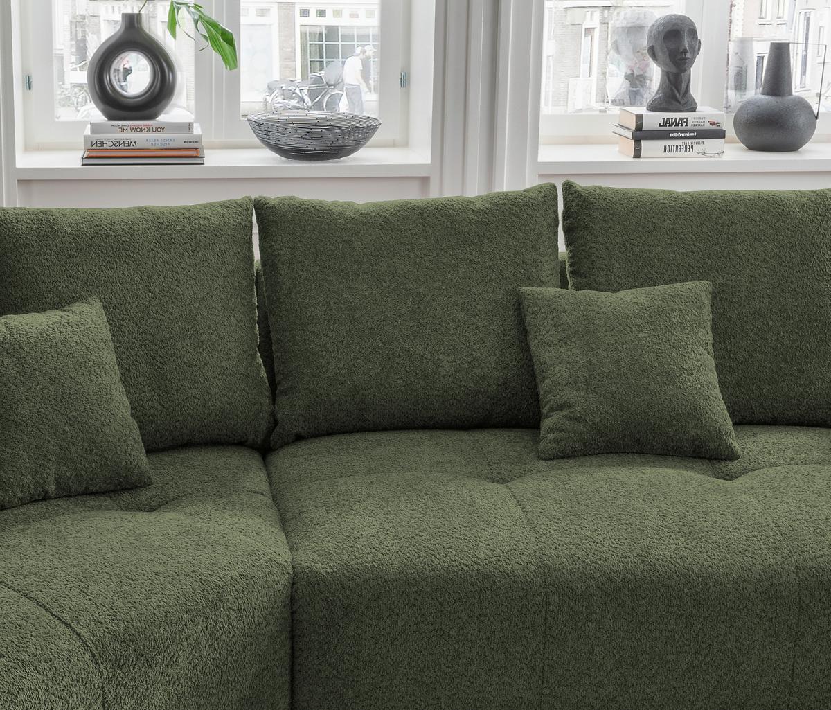 Big Sofa Fertilia Bouclé Dunkelgrün, B: 323 Cm - Dunkelgrün/Schwarz, MODERN, Textil (323/91/155cm) - Livetastic