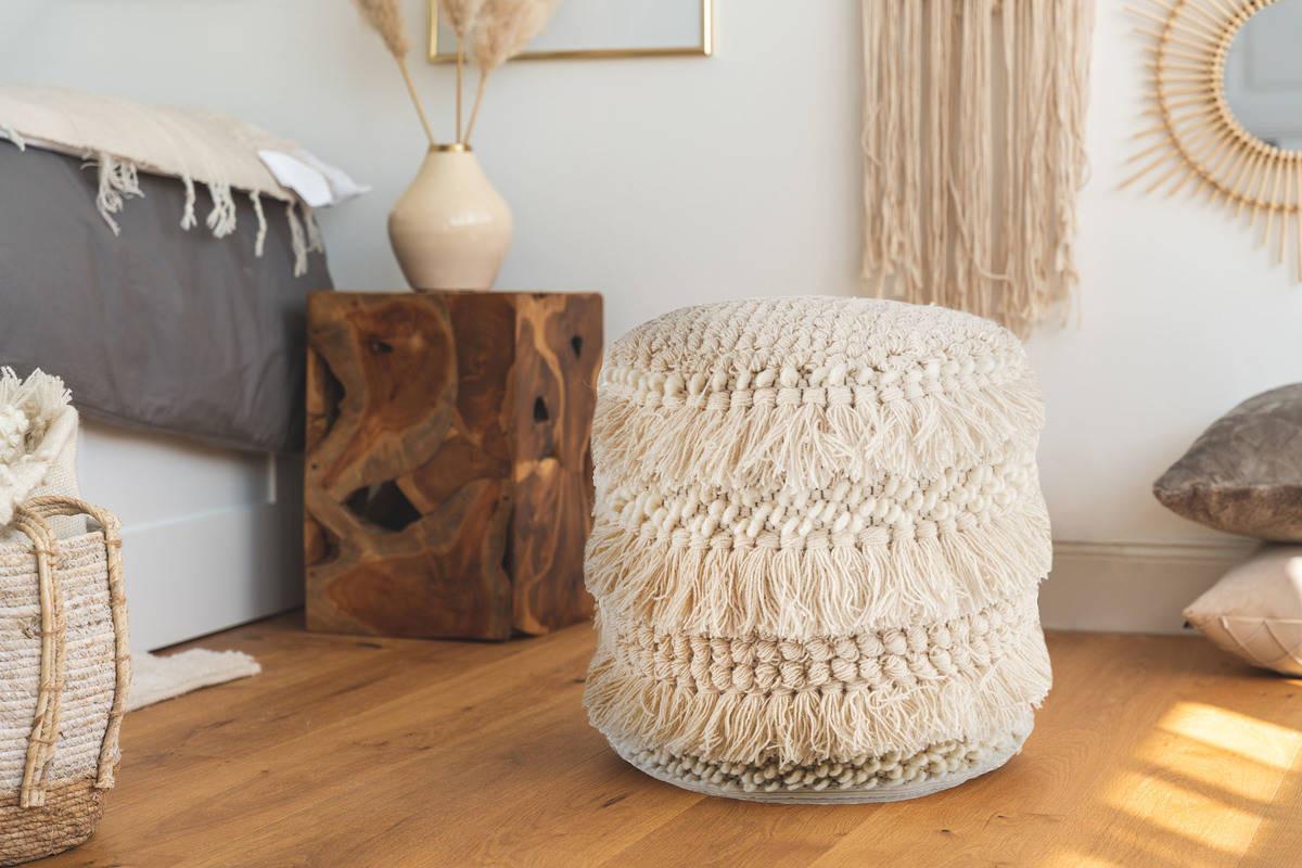 Pouf Bohist Mischgewebe Creme Dxh: 35x35 Cm - Creme, Trend, Textil (35/35/35cm) - Kayoom