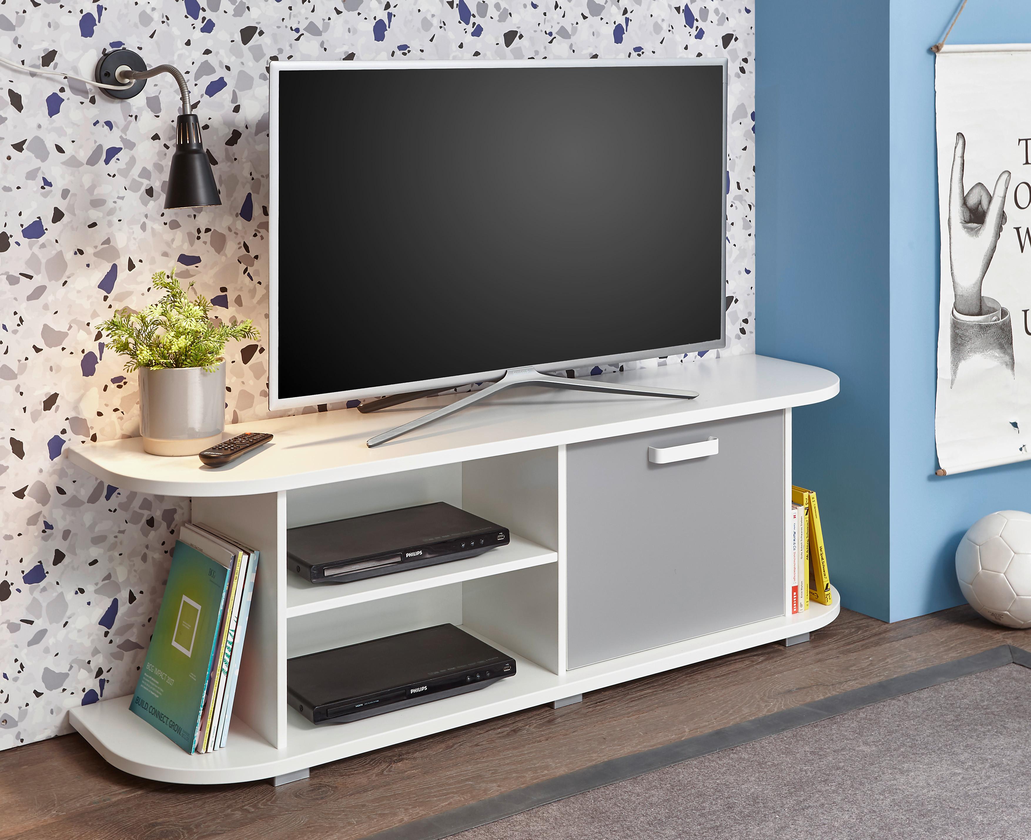 TV-Element Yoris B: 141,6 cm Weiß/Grau - Weiß/Grau, Design, Holzwerkstoff (141,6/44,8/36cm) - MID.YOU