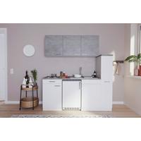 Miniküche Economy mit Geräten 180 cm Weiß/Betonoptik modern - Hellgrau/Weiß, MODERN, Holzwerkstoff (180cm) - Respekta