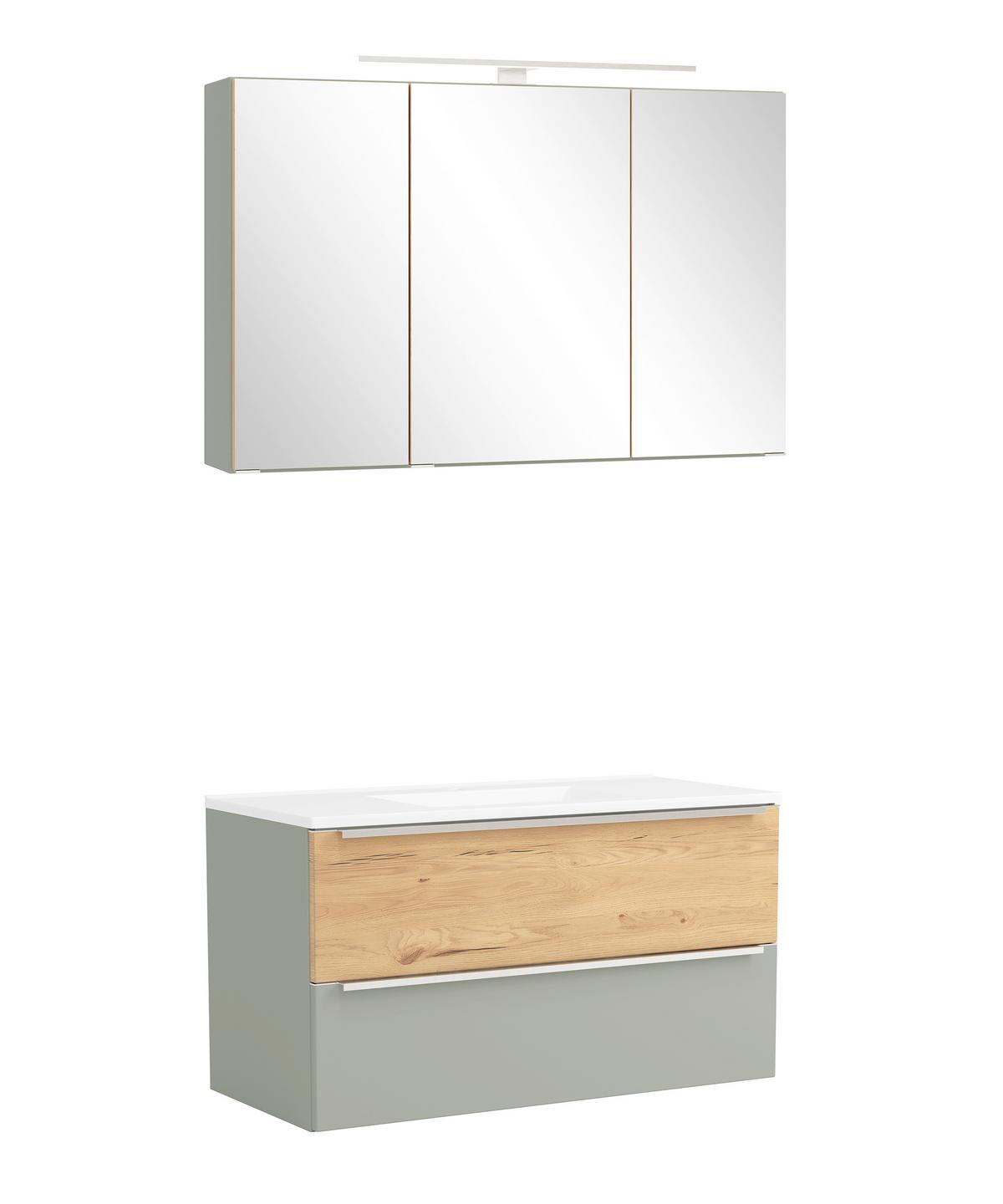 Badezimmer Verona Wildeiche/Schilfgrün 2-teilig - Schilfgrün/Wildeiche, Trend, Glas/Holzwerkstoff (100/200/47cm) - Held