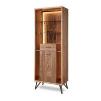 Vitrine Indira Akazie Massiv, B: 72 cm - Schwarz/Akaziefarben, ROMANTIK / LANDHAUS, Holz/Metall (72/195/40cm)