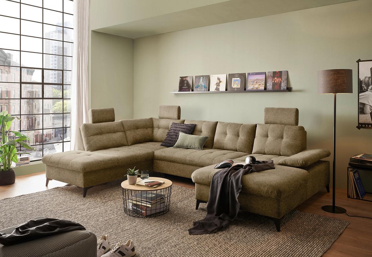 Wohnlandschaft Durban U Terracotta U: 218/324/170 cm - Sandfarben/Schwarz, KONVENTIONELL, Textil (218/324/170cm) - MID.YOU