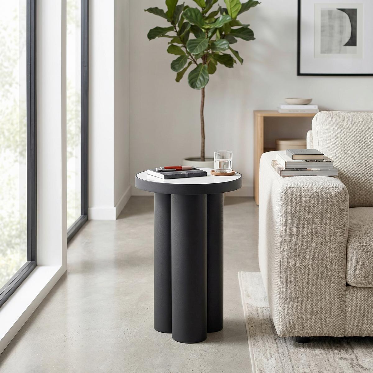 PRÍRUČNÝ STOLÍK LYON -TREND- - čierna/biela, Modern, kov/kameň (31/44cm) - Premium Living
