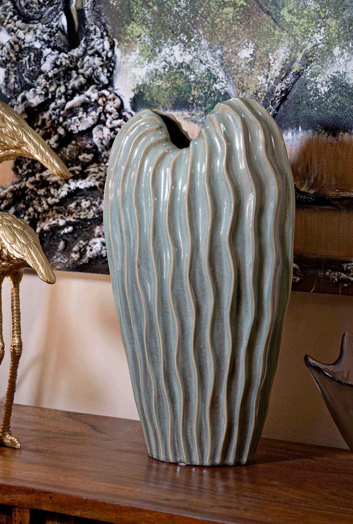 Vase Venice Grün B: 27 cm - Grün, Basics, Keramik (27/46,5/14cm)