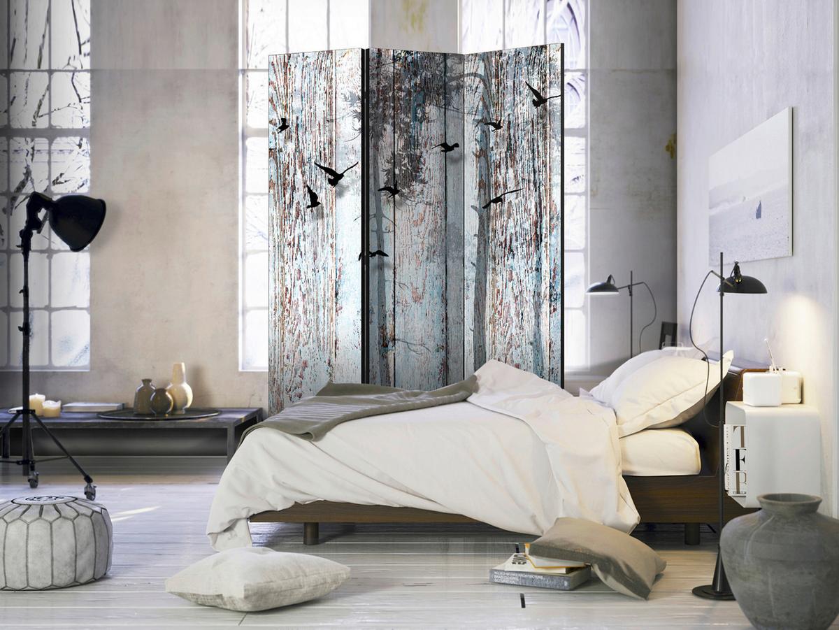 Paravent Braun Hellblau B: 135 cm - Braun/Hellblau, Basics, Holz/Textil (135/172/3cm) - artgeist