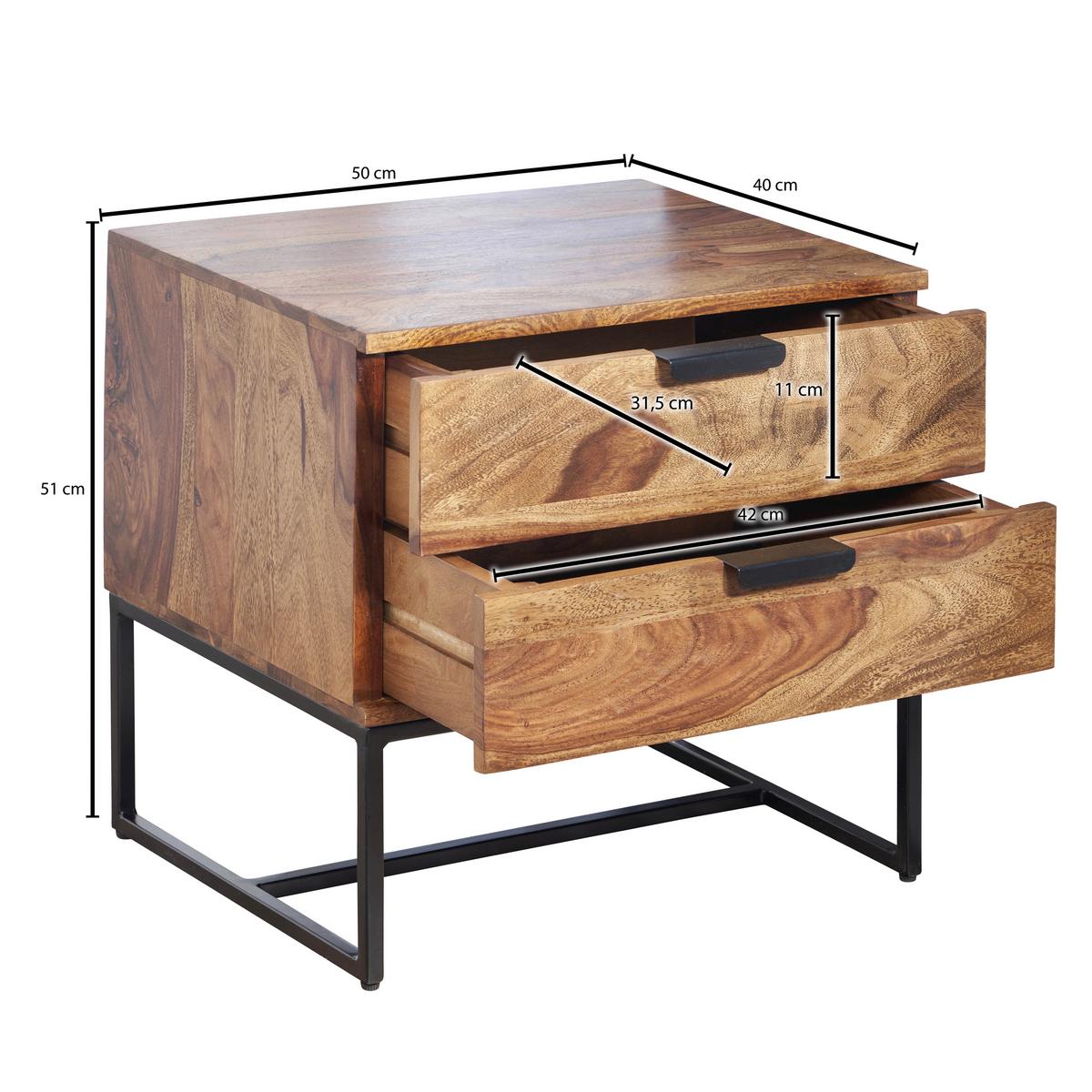 Nachttisch Sheeshamfarben B: 50 cm - Sheeshamfarben/Schwarz, Design, Holz/Metall (50/51/40cm) - MID.YOU