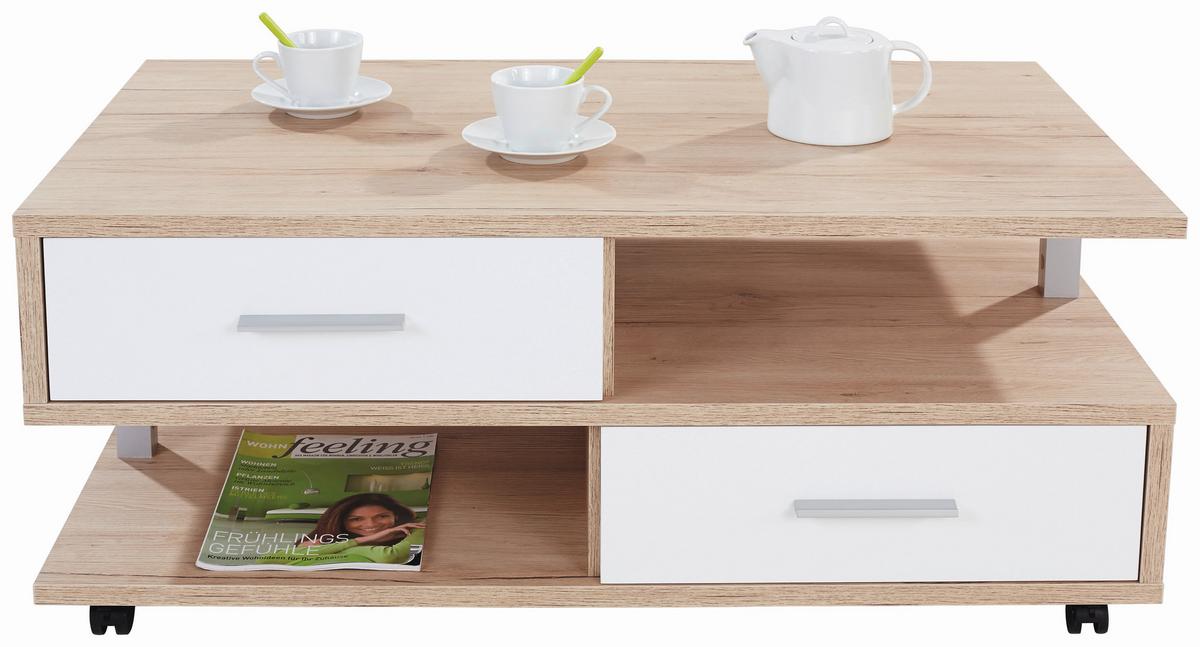 Couchtisch Mit Stauraum + Rollen Quattro Hell Dekor/weiß - Eichefarben, MODERN, Holzwerkstoff (105/45/60cm)