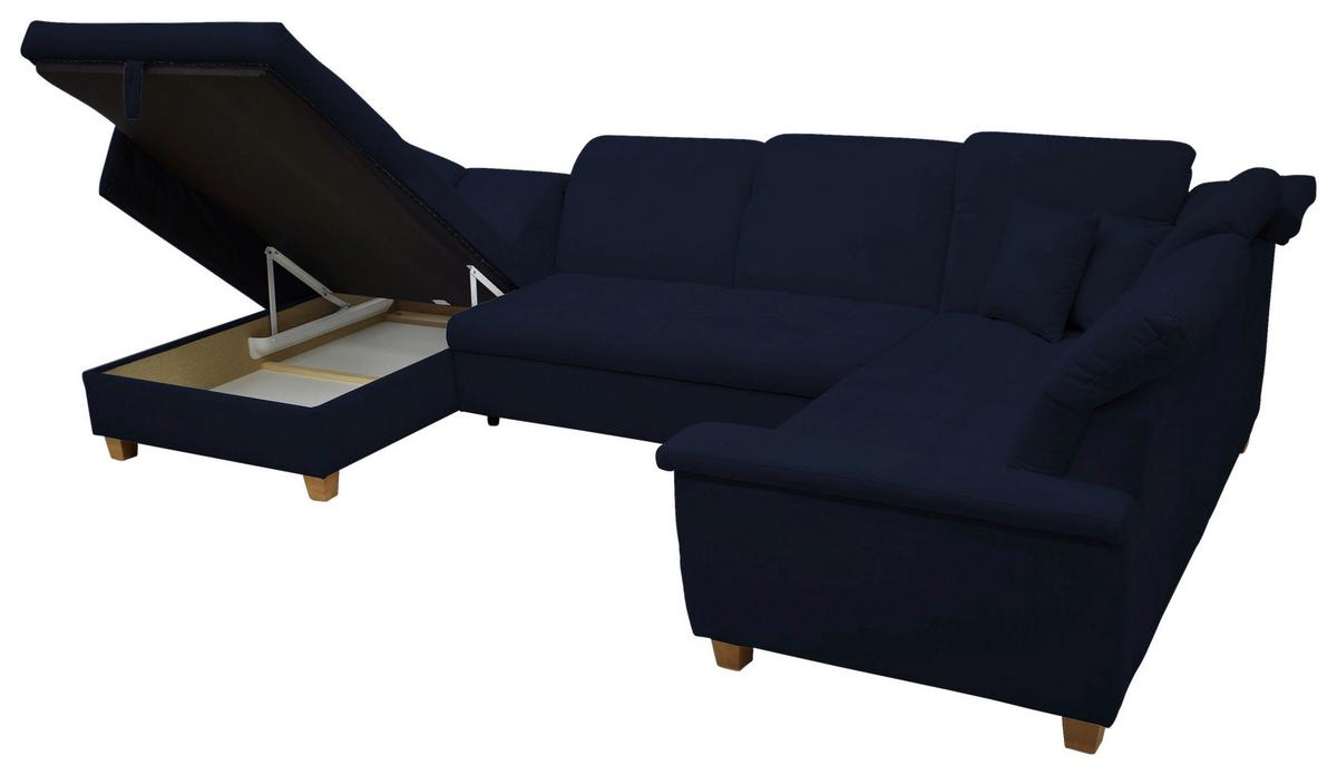 Wohnlandschaft Franzi Mit Schlaffunktion Blau - Eichefarben/Dunkelblau, KONVENTIONELL, Textil (170/352/214cm) - MID.YOU