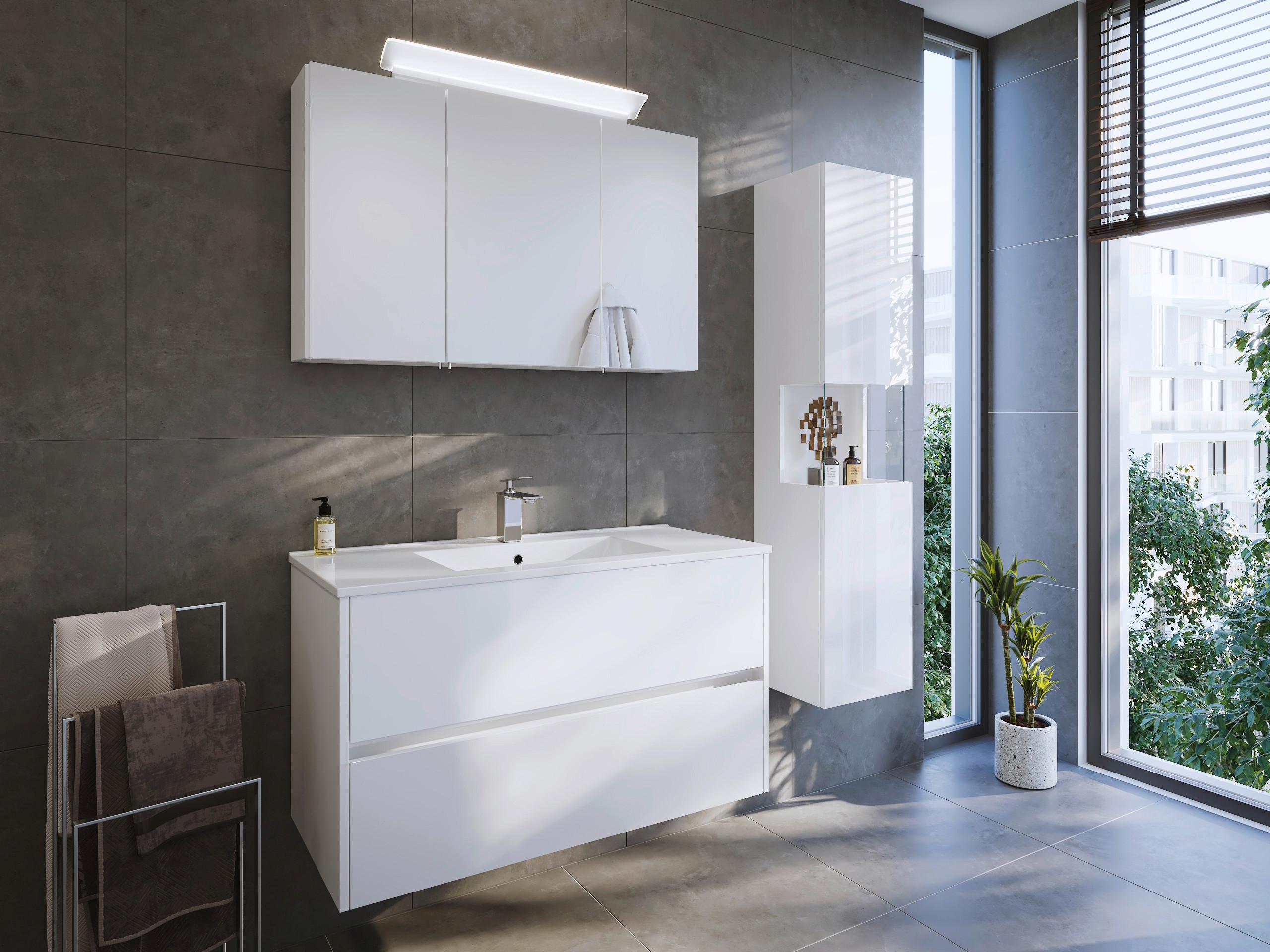 Spiegelschrank Weiß Hochglanz B: 100 cm - Weiß Hochglanz, MODERN, Glas/Holzwerkstoff (100/62/17cm) - MID.YOU