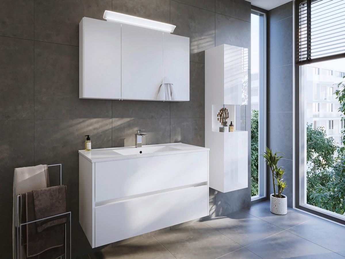 Spiegelschrank Weiß Hochglanz B: 100 cm - Weiß Hochglanz, MODERN, Glas/Holzwerkstoff (100/62/17cm) - MID.YOU