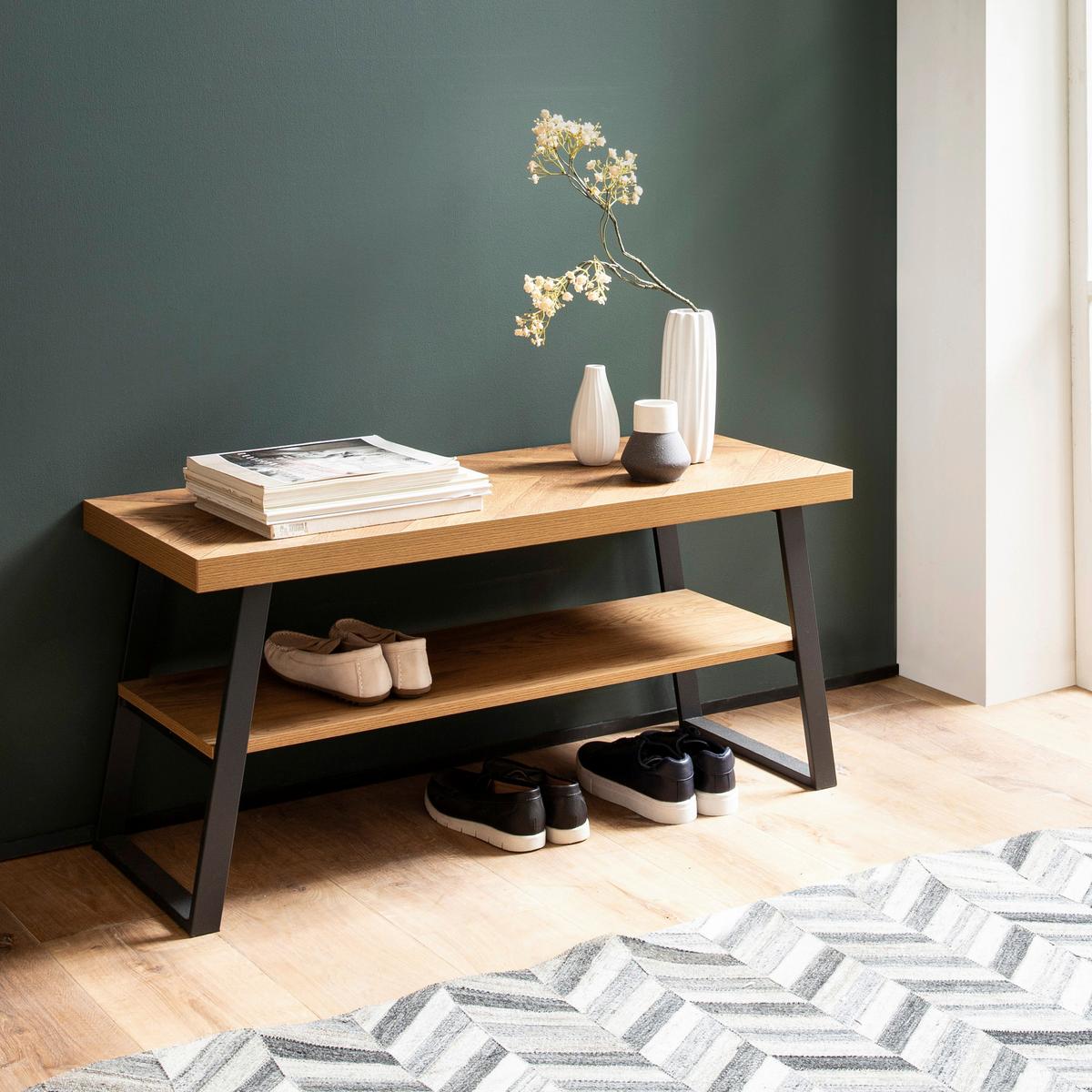 Schuhbank Eichefarben, Schwarz, 100 cm - Eichefarben/Schwarz, Design, Holzwerkstoff (100/41/40cm) - MID.YOU