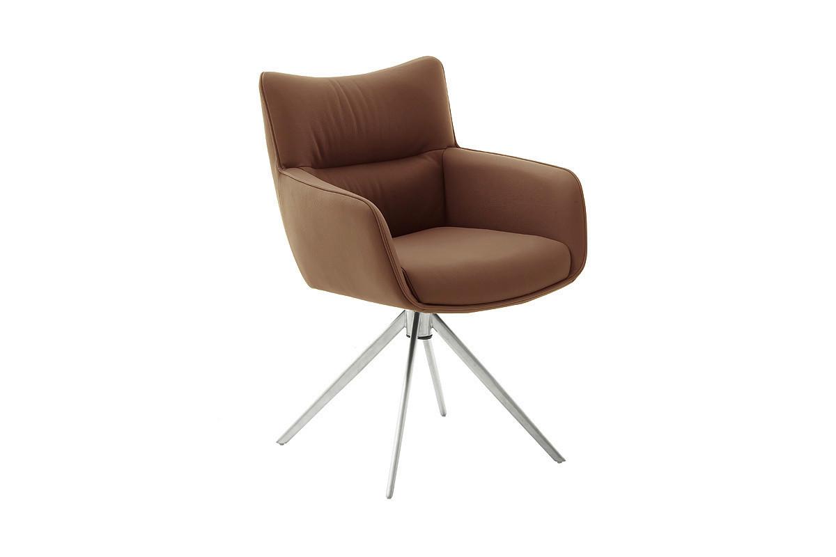 Armlehnstuhl Limone 2 Leder Rostbraun 360° drehbar - Edelstahlfarben/Rostfarben, KONVENTIONELL, Leder/Metall (61/88/63cm)