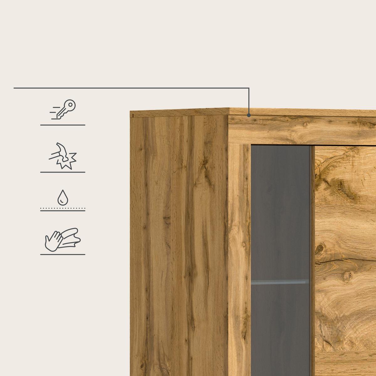 Wohnwand Eiche Dekor 3-Teilig B: 235 Cm - Eiche Wotan/Schwarz, Design, Glas/Holzwerkstoff (235/159/35cm) - MID.YOU