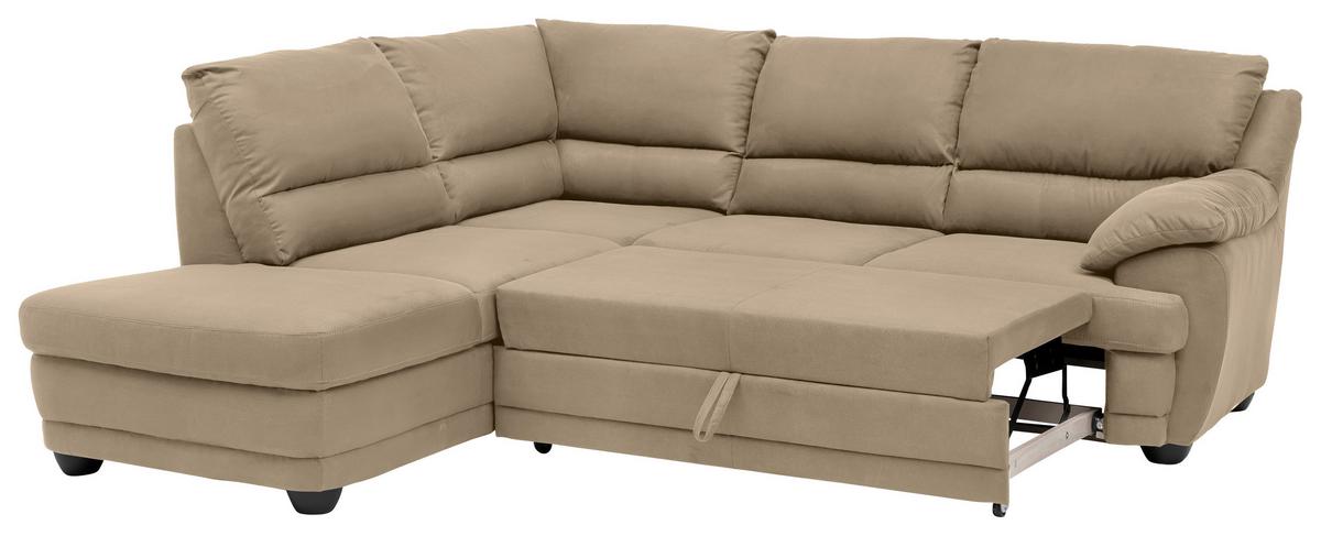Ecksofa mit Schlaffunktion Nebolo Sandfarben S. 225x246cm - Sandfarben/Schwarz, Design, Textil (225/246cm) - Livetastic