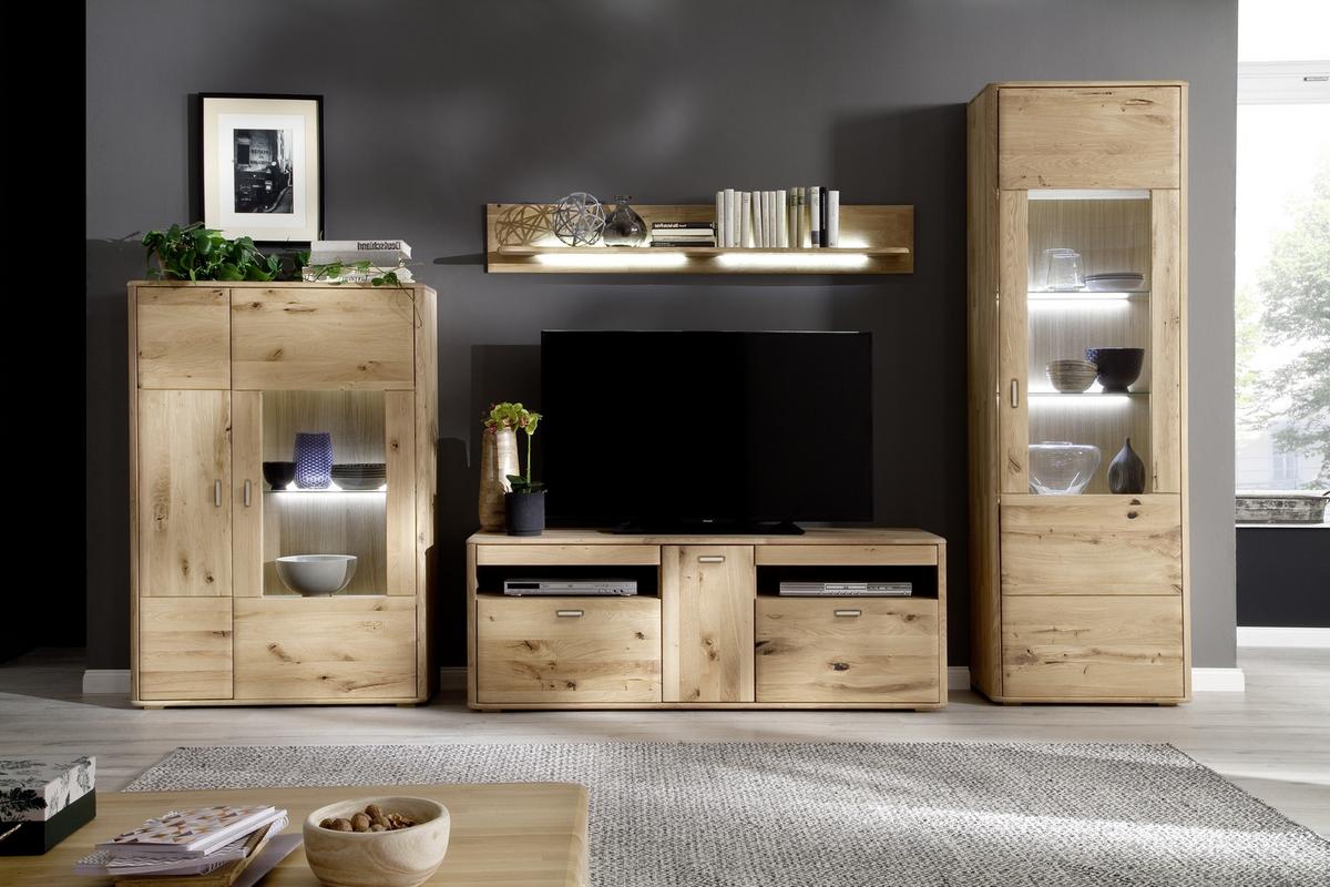 Wohnkombination Massiv 4-Tlg. Ravello Eichefarben - Eichefarben, Design, Glas/Holz (339/208/50cm) - Livetastic