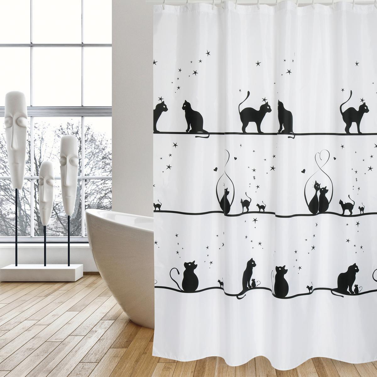 Duschvorhang in Schwarz Textil/Mischgewebe - Schwarz, Basics, Textil (180/200cm) - MSV